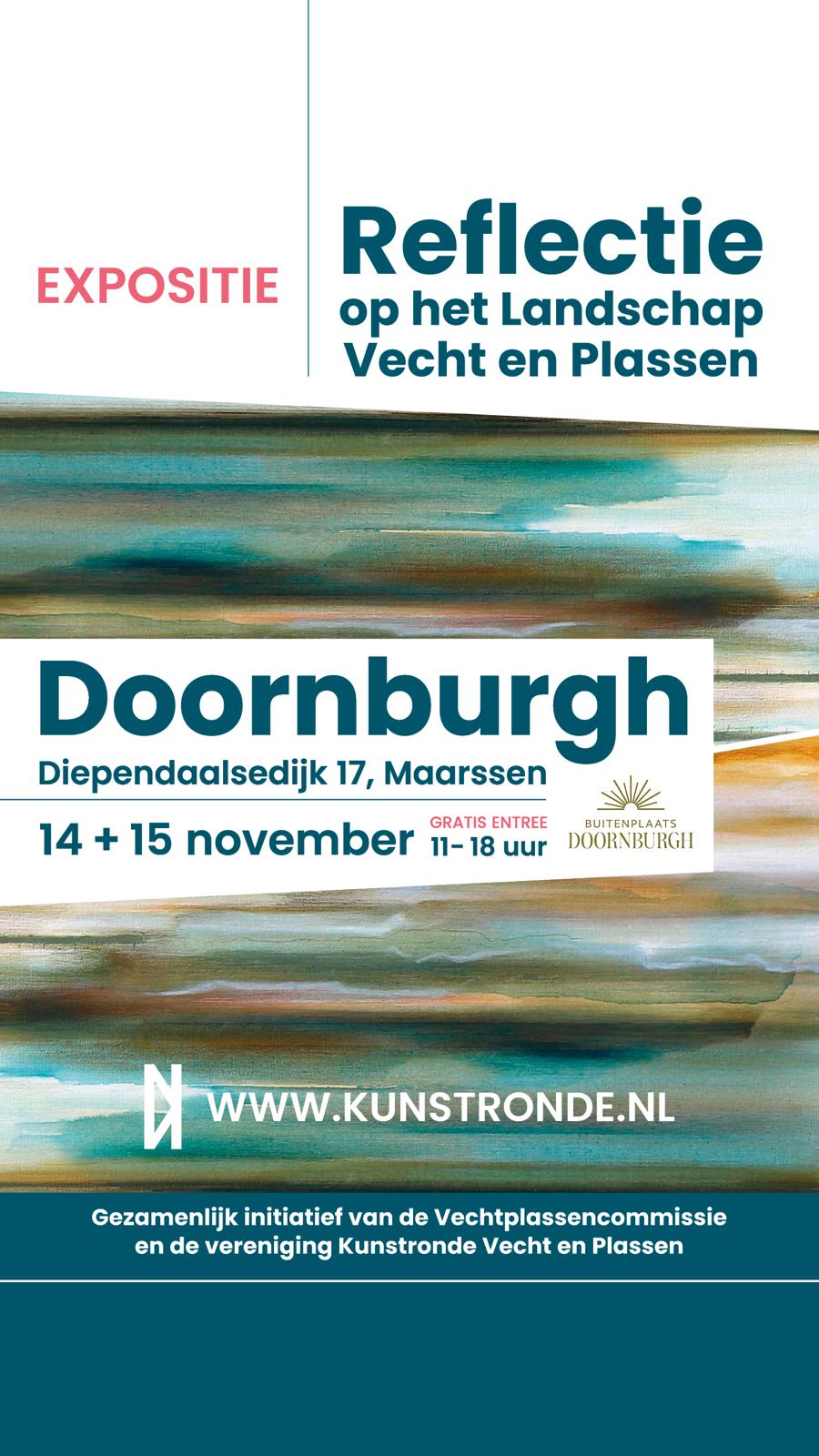 Affiche: Reflectie op het Landschap Vecht en Plassen, Buitenplaats Doornburgh, Diependaalsedijk 17 in Maarssen, 14 en 15 november, 11 tot 18 uur, gratis entree