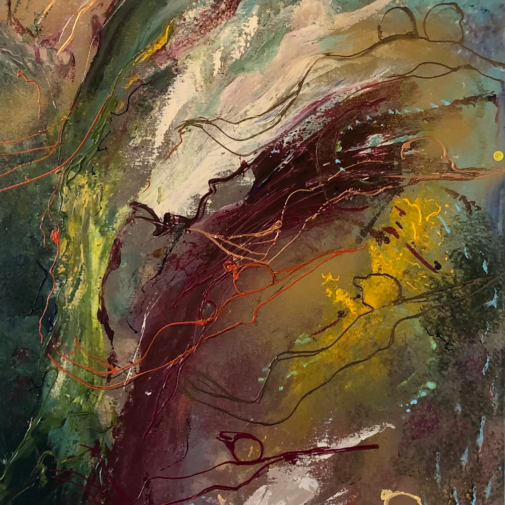 Detail van een kleurrijk schilderij van Carla Welle